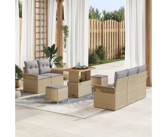 Vidaxl 8-częściowy zestaw sof ogrodowych z poduszkami Beżowy Polirattan Akacja Dārza mēbeļu komplekti