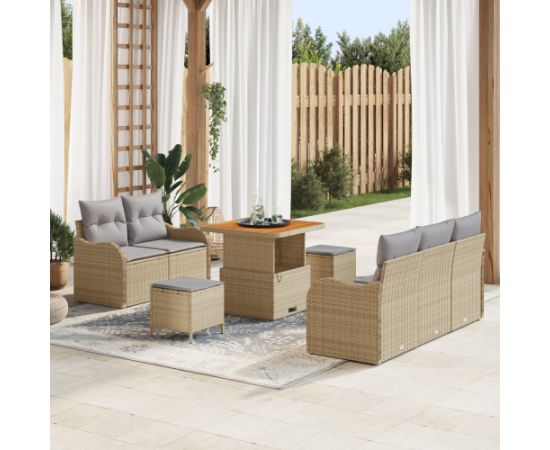 Zestaw 8-częściowy sof ogrodowych vidaXL z poduszkami Beżowy Polirattan Akacja Dārza mēbeļu komplekti