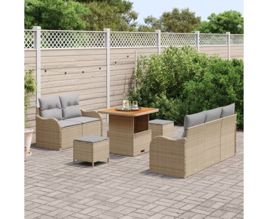 Zestaw 8-częściowy sof ogrodowych vidaXL z poduszkami Beżowy Polirattan Akacja Dārza mēbeļu komplekti