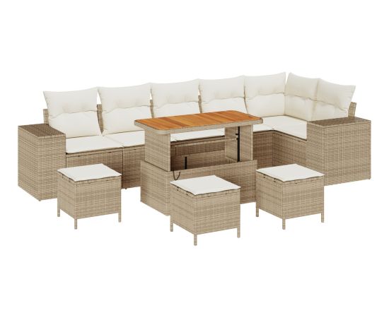 Zestaw sof ogrodowych vidaXL 10-częściowy z poduszkami z beżowego polirattanu i akacji Dārza mēbeļu komplekti