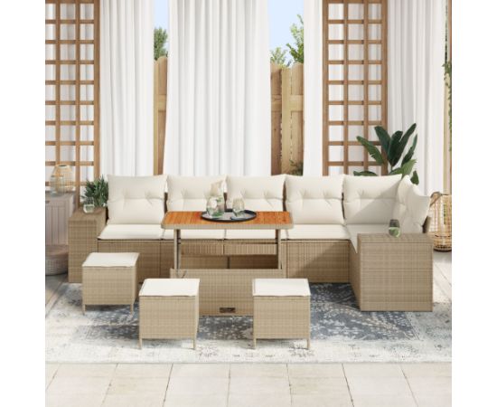 Zestaw sof ogrodowych vidaXL 10-częściowy z poduszkami z beżowego polirattanu i akacji Dārza mēbeļu komplekti