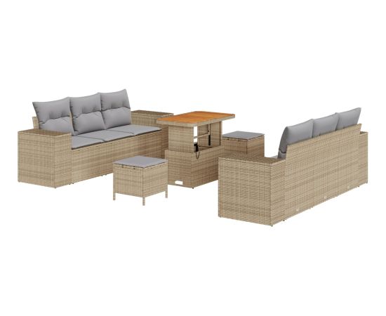 Vidaxl 9-częściowy zestaw sof ogrodowych z poduszkami w kolorze beżowym, polirattan, akacja Dārza mēbeļu komplekti