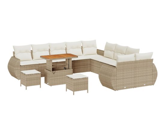 vidaXL 13-częściowy zestaw sof ogrodowych z poduszkami - beżowy polirattan Dārza mēbeļu komplekti