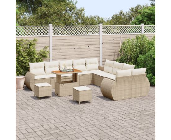 vidaXL 13-częściowy zestaw sof ogrodowych z poduszkami - beżowy polirattan Dārza mēbeļu komplekti