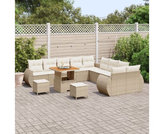 Vidaxl Zestaw 13-elementowy sofy ogrodowej z poduszkami Beżowy Polirattan Akacja Dārza mēbeļu komplekti