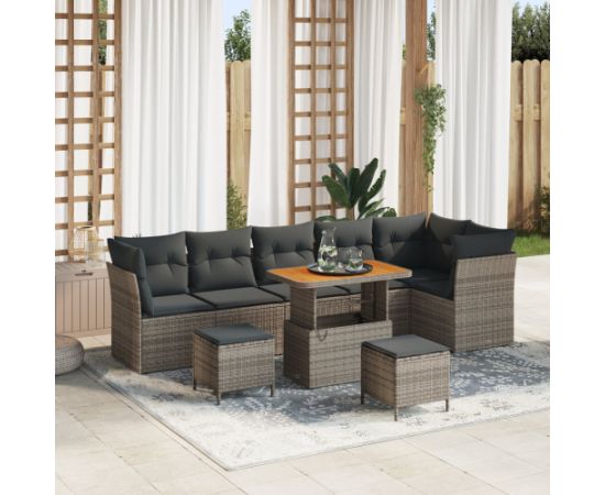 Zestaw sof ogrodowych vidaXL 9-częściowy z poduszkami Szary Polirattan Akacja Dārza mēbeļu komplekti