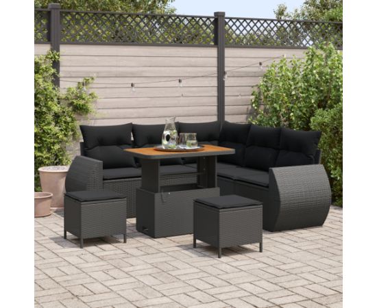 8-częściowy zestaw sof ogrodowych vidaXL z poduszkami czarny polirattan akacja Dārza mēbeļu komplekti