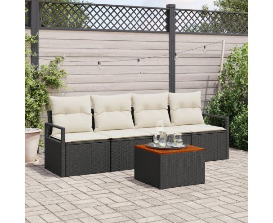 Zestaw sof ogrodowych vidaXL z poduszkami czarny polirattan akacja Dārza mēbeļu komplekti