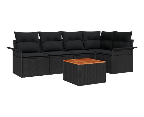 Zestaw Sofy Ogrodowej vidaXL z Poduszkami Czarny Polirattan Akacja Dārza mēbeļu komplekti