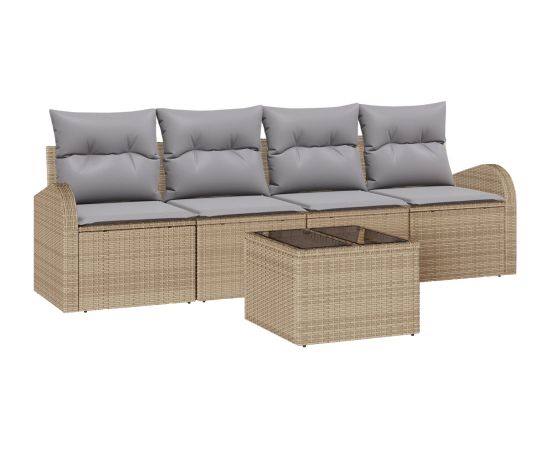 Vidaxl 5-częściowy zestaw sof ogrodowych z poduszkami w beżowym rattanie Dārza mēbeļu komplekti