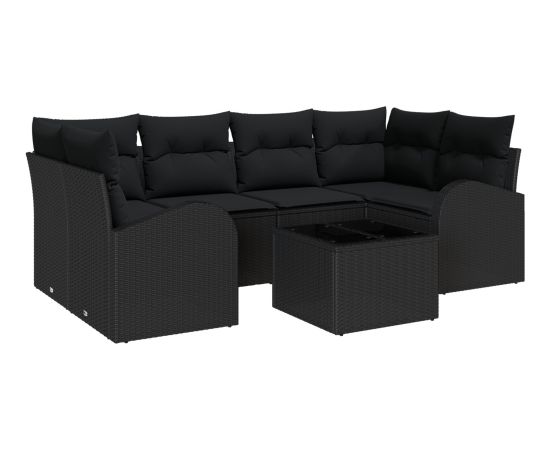 Zestaw sof ogrodowych vidaXL 7-elementowy z poduszkami Czarny Polirattan Dārza mēbeļu komplekti