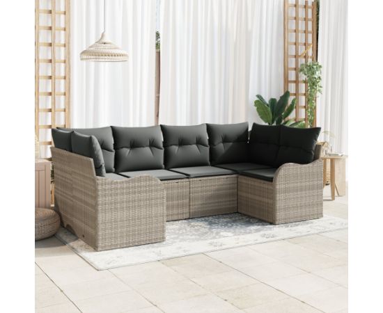 Vidaxl Zestaw 6-częściowy sof ogrodowych z poduszkami Jasnoszary Polirattan Dārza mēbeļu komplekti