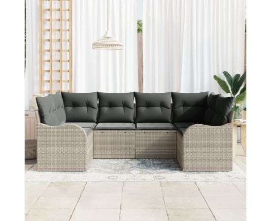 Vidaxl Zestaw 6-częściowy sof ogrodowych z poduszkami Jasnoszary Polirattan Dārza mēbeļu komplekti