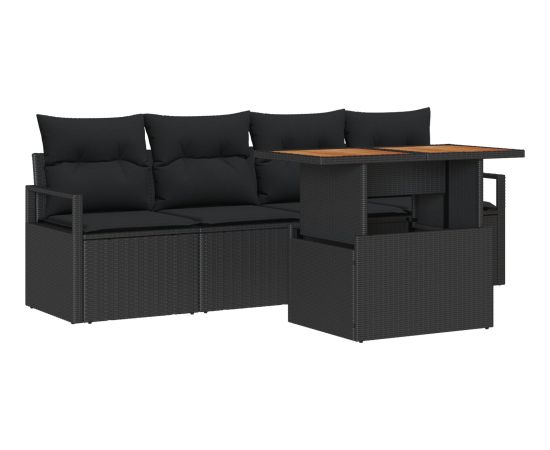 5-Częściowy Zestaw Sofowy do Ogrodu vidaXL z Poduszkami Czarna Sofa z Polirattanu Akacja Dārza mēbeļu komplekti