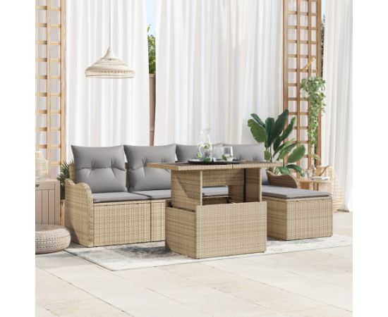 Sofa ogrodowa vidaXL 6-elementowa z poduszkami beżowy poli rattan Dārza mēbeļu komplekti