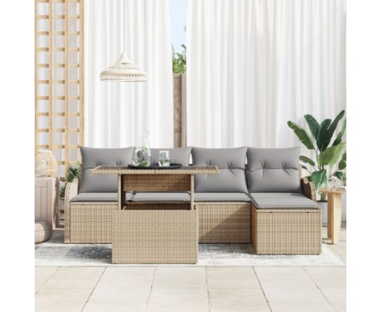 Sofa ogrodowa vidaXL 6-elementowa z poduszkami beżowy poli rattan Dārza mēbeļu komplekti