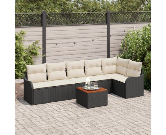 Vidaxl Zestaw 7 elementów kanap ogrodowych z poduszkami czarny polirattan akacja Dārza mēbeļu komplekti