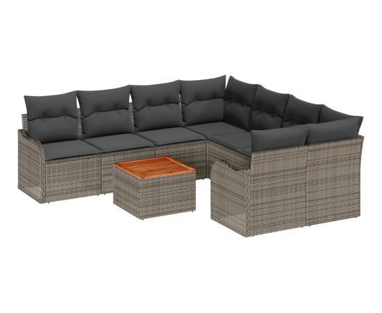 Zestaw sofy ogrodowej vidaXL z poduszkami 9-częściowy szary polirattan Dārza mēbeļu komplekti