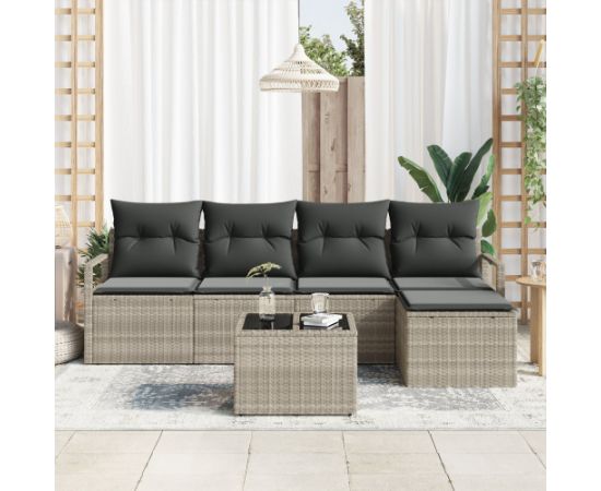 6-częściowy zestaw sof ogrodowych vidaXL z poduszkami szary polirattan Dārza mēbeļu komplekti