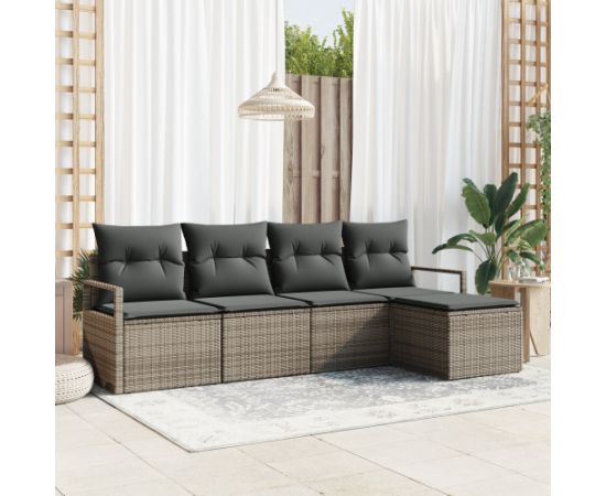 5-elementowy zestaw sofy ogrodowej vidaXL z szarymi poduszkami z polirattanu Dārza mēbeļu komplekti