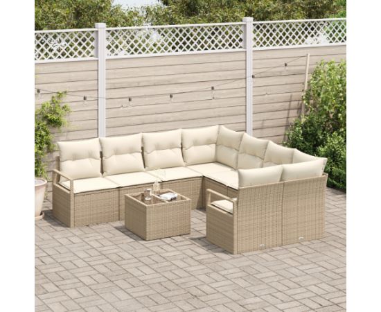 Zestaw Sof Ogrodowych vidaXL 9-częściowy z poduszkami Beżowy Polirattan Dārza mēbeļu komplekti