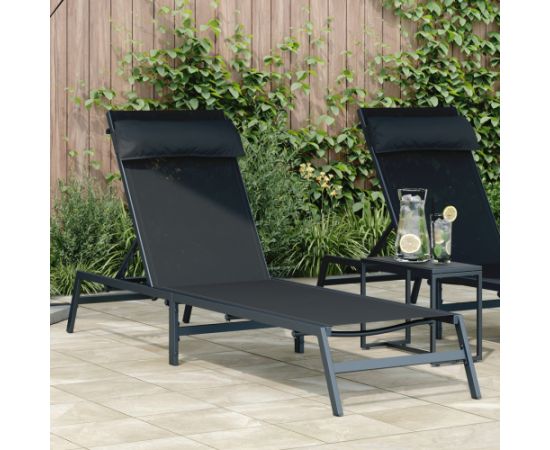 vidaXL Leżak słoneczny Czarny Stal, Textilene Jednoosobowy Шезлонги и пляжные стулья