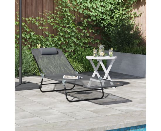 vidaXL Składany Leżak Słoneczny z Zagłówkiem Szary Textilene Шезлонги и пляжные стулья