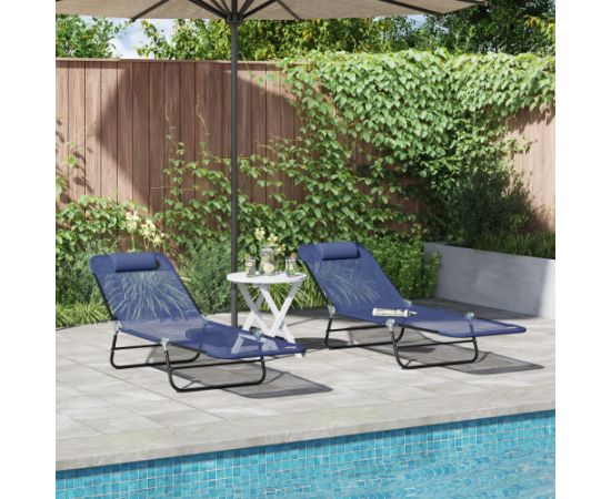 vidaXL Leżaki składane 2 szt. z podgłówkiem Granatowy Textilene Шезлонги и пляжные стулья