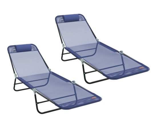 vidaXL Leżaki składane 2 szt. z podgłówkiem Granatowy Textilene Шезлонги и пляжные стулья