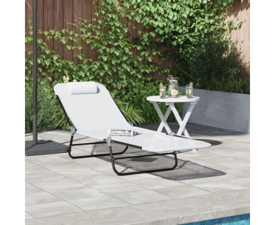 vidaXL Składany leżak słoneczny z zagłówkiem Kremowy Textilene Шезлонги и пляжные стулья