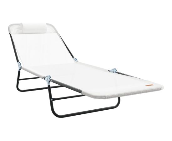 vidaXL Składany leżak słoneczny z zagłówkiem Kremowy Textilene Шезлонги и пляжные стулья