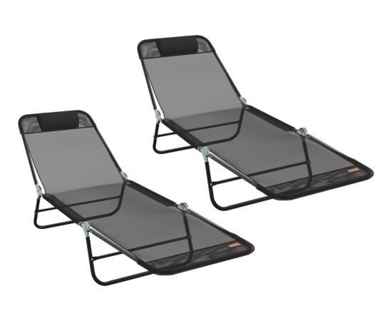 vidaXL Składane Leżaki 2 szt. z Oparciem Czarny Textilene Шезлонги и пляжные стулья