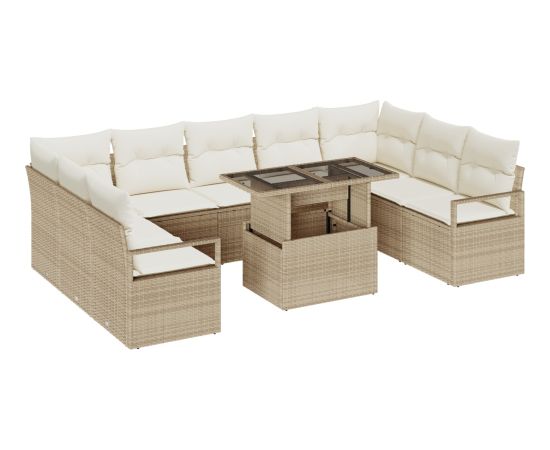 vidaXL 10-częściowy zestaw sof ogrodowych z poduszkami beżowy poli rattan Dārza mēbeļu komplekti
