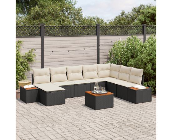 vidaXL Zestaw Sofy Ogrodowej 9 Elementów z Poduszkami Czarny Polirattan Akacja Dārza mēbeļu komplekti