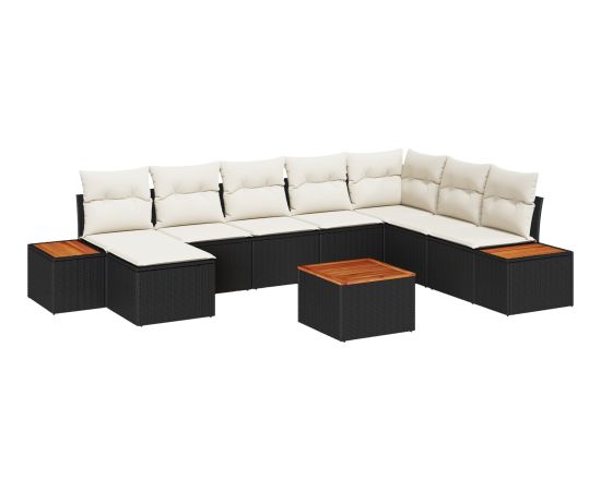 vidaXL Zestaw Sofy Ogrodowej 9 Elementów z Poduszkami Czarny Polirattan Akacja Dārza mēbeļu komplekti