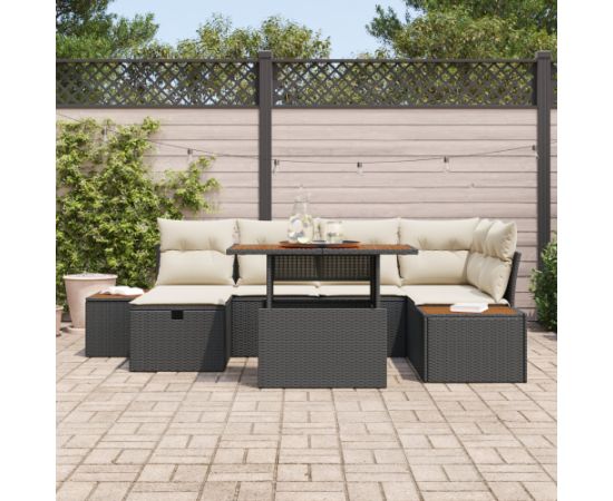 vidaXL 7-częściowy zestaw sof ogrodowych z poduszkami czarny polirattan akacja Dārza mēbeļu komplekti