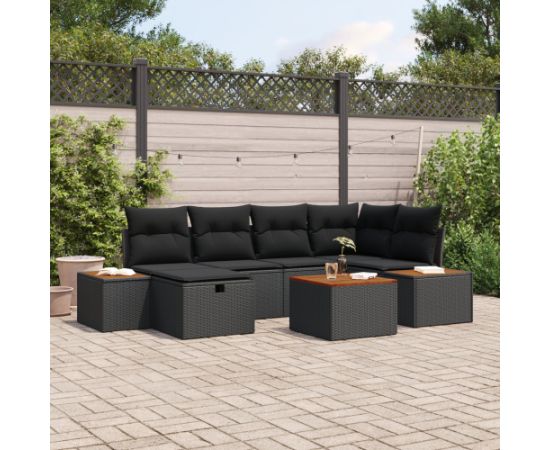 vidaXL 7-częściowy zestaw sof ogrodowych z poduszkami czarny polirattan Dārza mēbeļu komplekti