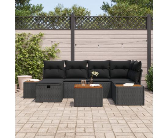 vidaXL 7-częściowy zestaw sof ogrodowych z poduszkami czarny polirattan Dārza mēbeļu komplekti
