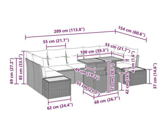 vidaXL 8-częściowy zestaw sof ogrodowych z poduszkami w szarym kolorze z polirattanu Dārza mēbeļu komplekti