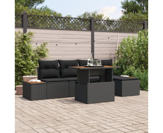 vidaXL 6-częściowy zestaw sof ogrodowych z poduszkami czarny polirattan Dārza mēbeļu komplekti