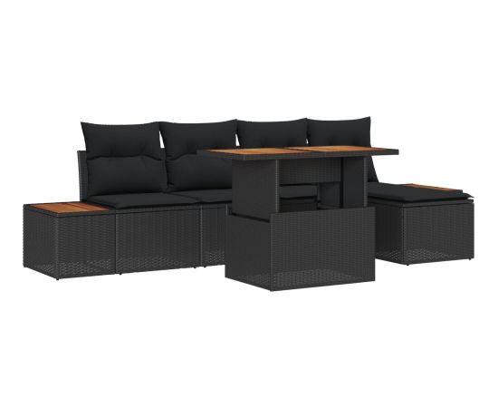 vidaXL 6-częściowy zestaw sof ogrodowych z poduszkami czarny polirattan Dārza mēbeļu komplekti