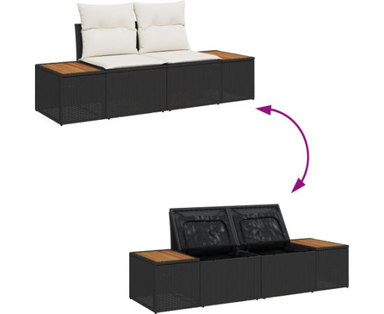 vidaXL 6-częściowy zestaw sof ogrodowych z poduszkami czarno-rattanowymi akacjowymi Dārza mēbeļu komplekti