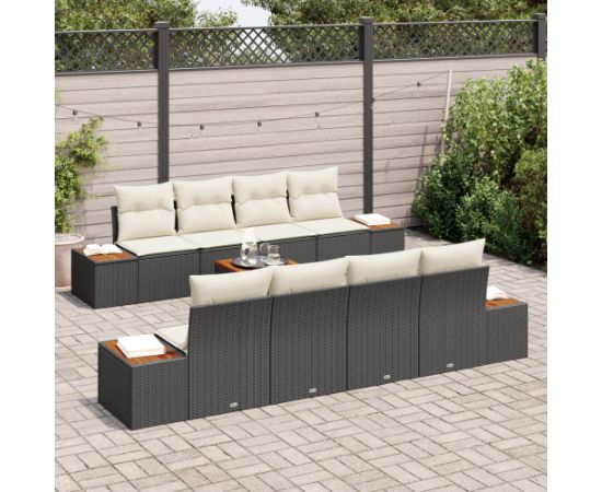 vidaXL 9-częściowy zestaw sof ogrodowych z poduszkami Czarny Poli Rattan Akacja Dārza mēbeļu komplekti