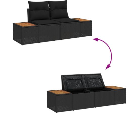 vidaXL 9-częściowy zestaw sof ogrodowych z poduszkami Czarny Polirattan Akacja Dārza mēbeļu komplekti