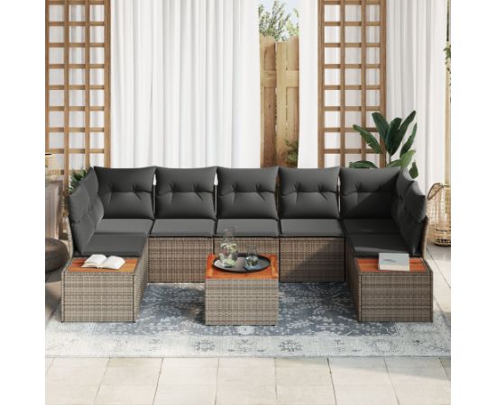 vidaXL 8-częściowy zestaw sof ogrodowych z poduszkami szary polirattan akacja Dārza mēbeļu komplekti