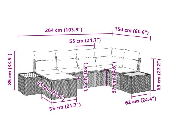 vidaXL Zestaw 6-częściowy sof ogrodowych z poduszkami Czarny Polirattan Akacja Dārza mēbeļu komplekti
