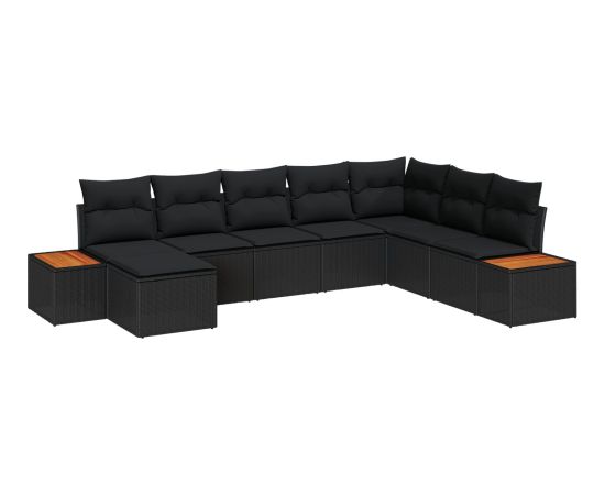 vidaXL Zestaw 8 Elementów Sofy Ogrodowej z Poduszkami Czarny Technorattan Akacja Dārza mēbeļu komplekti