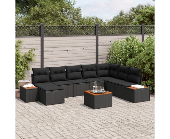 vidaXL 9-częściowy zestaw sof ogrodowych z poduszkami czarny polirattan akacja Dārza mēbeļu komplekti