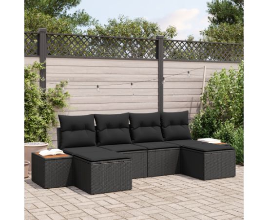 vidaXL Zestaw sof na ogród 6 części z poduszkami czarny polirattan Dārza mēbeļu komplekti