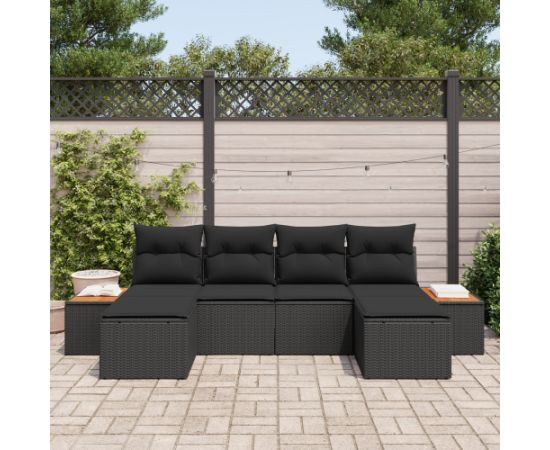 vidaXL Zestaw sof na ogród 6 części z poduszkami czarny polirattan Dārza mēbeļu komplekti